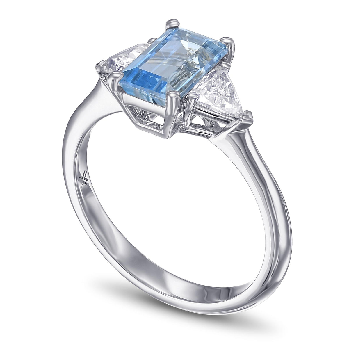 Aquamarine & Diamond Triangle 3 Stone Ring
