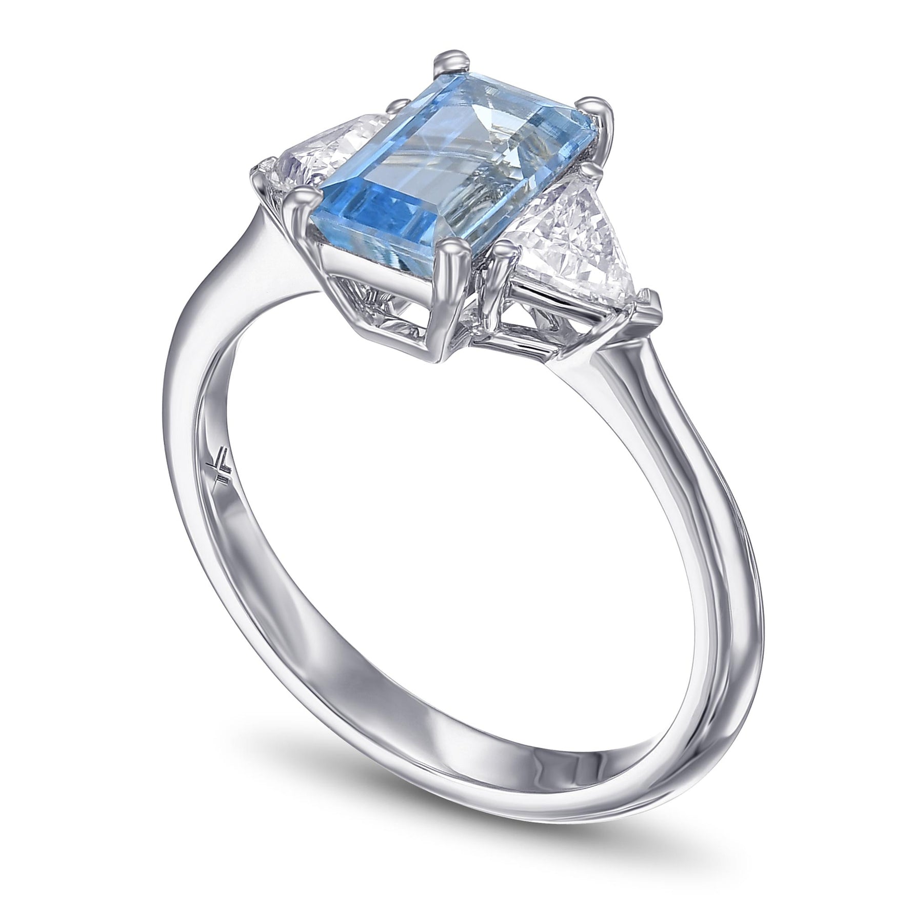 Aquamarine & Diamond Triangle 3 Stone Ring