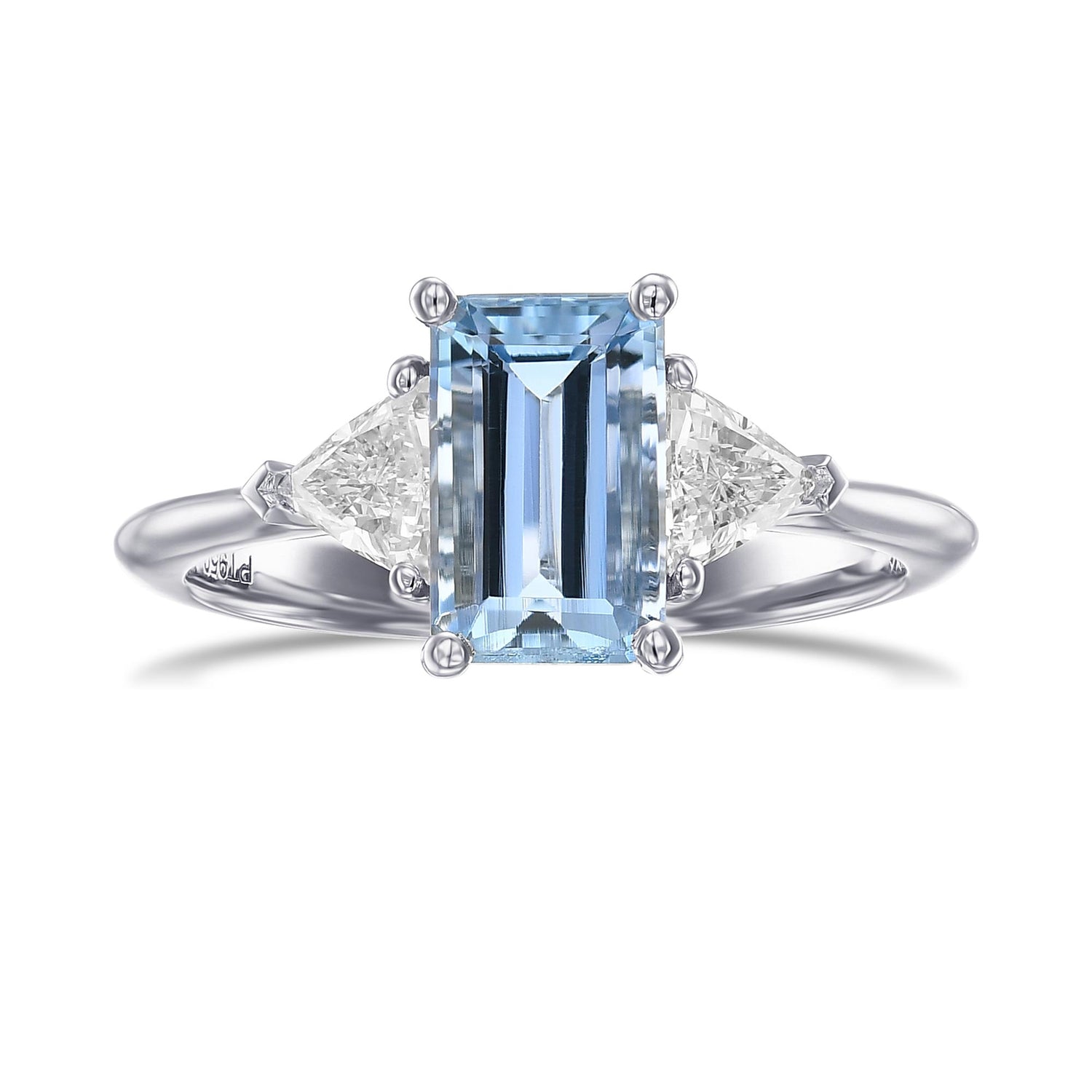 Aquamarine & Diamond Triangle 3 Stone Ring