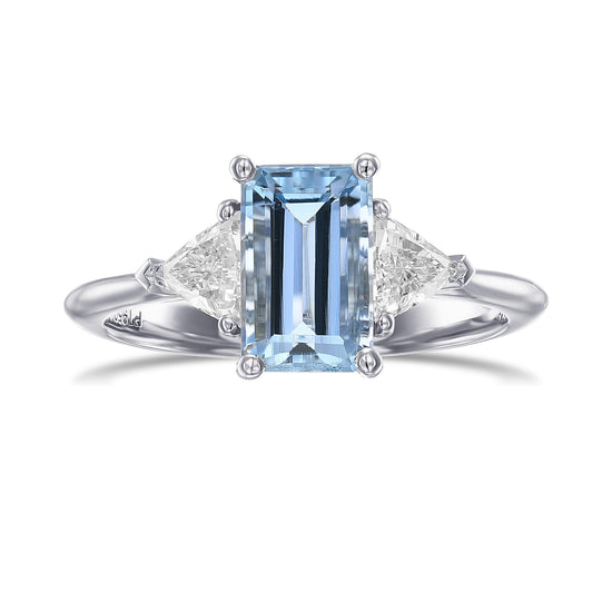 Aquamarine & Diamond Triangle 3 Stone Ring