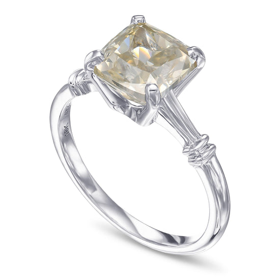 Fancy Gray Greenish Yellow Cushion Solitaire Ring