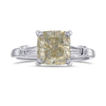 Fancy Gray Greenish Yellow Cushion Solitaire Ring