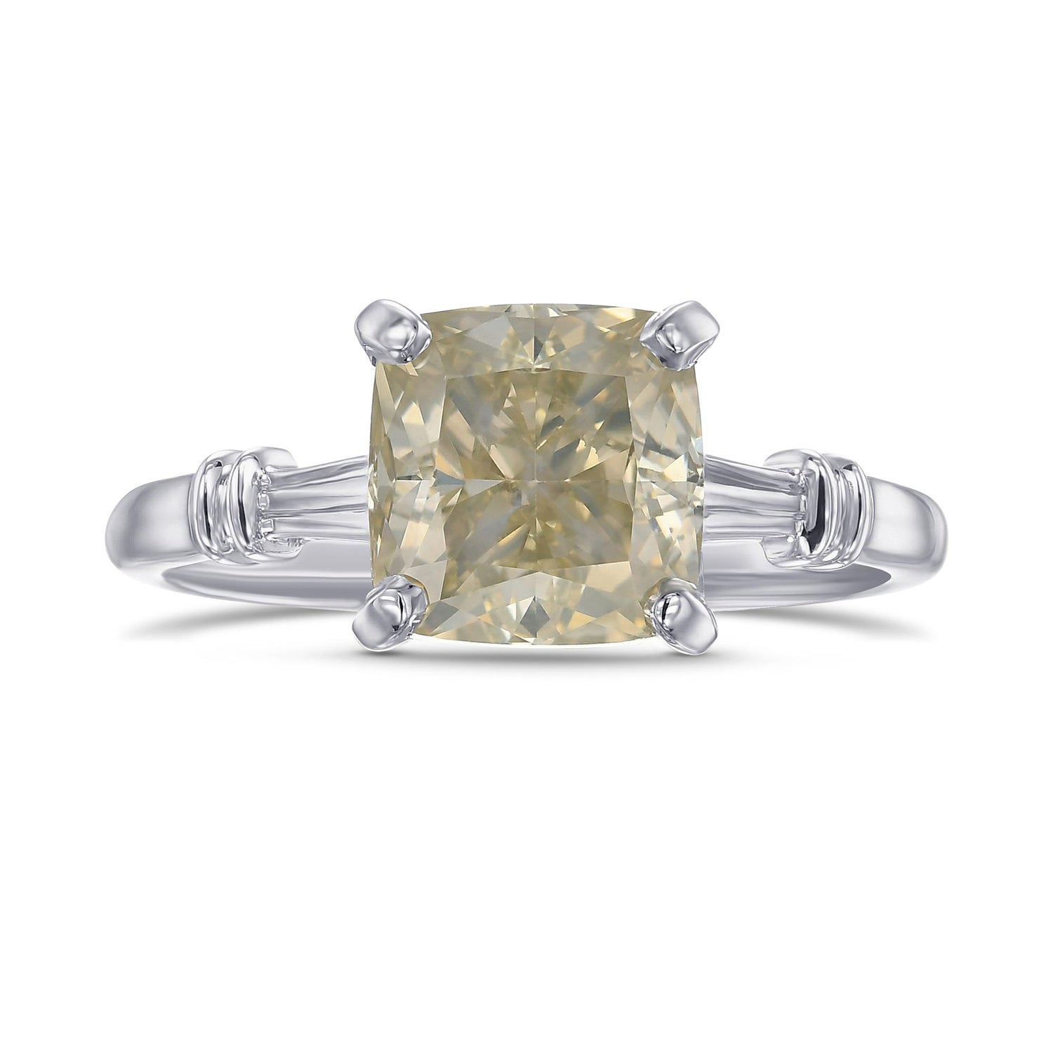 Fancy Gray Greenish Yellow Cushion Solitaire Ring