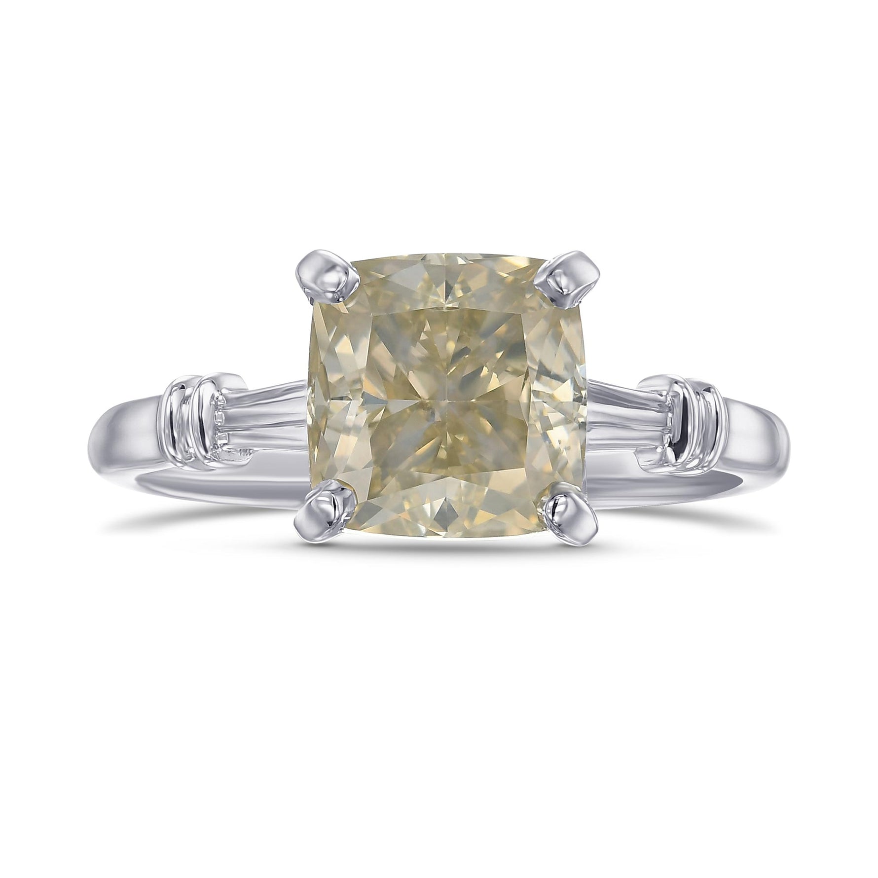 Fancy Gray Greenish Yellow Cushion Solitaire Ring