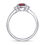 Cushion Ruby & Trapezoid Diamond 3 Stone Ring