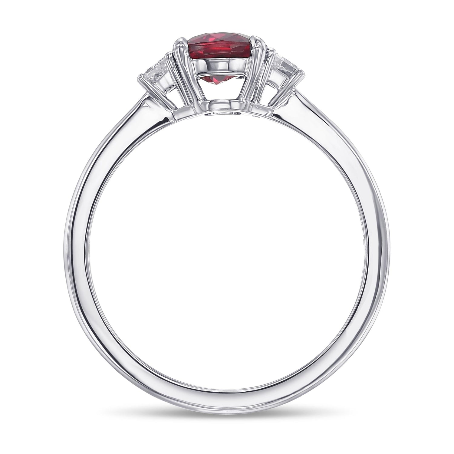 Cushion Ruby & Trapezoid Diamond 3 Stone Ring