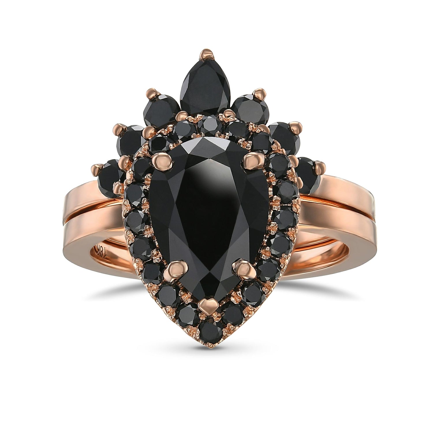 Fancy Black Pear Diamond Wedding & Engagement Ring Set