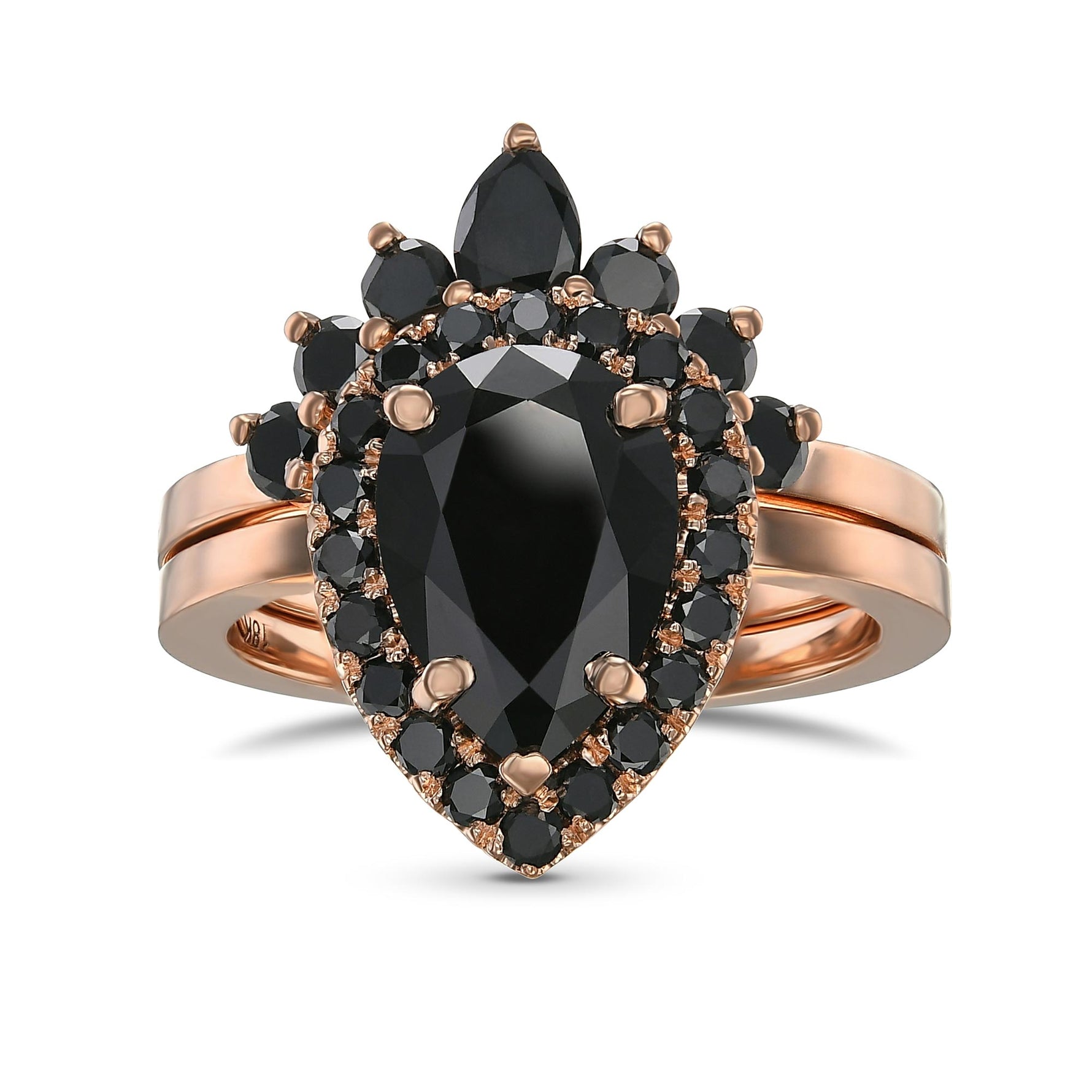 Fancy Black Pear Diamond Wedding & Engagement Ring Set