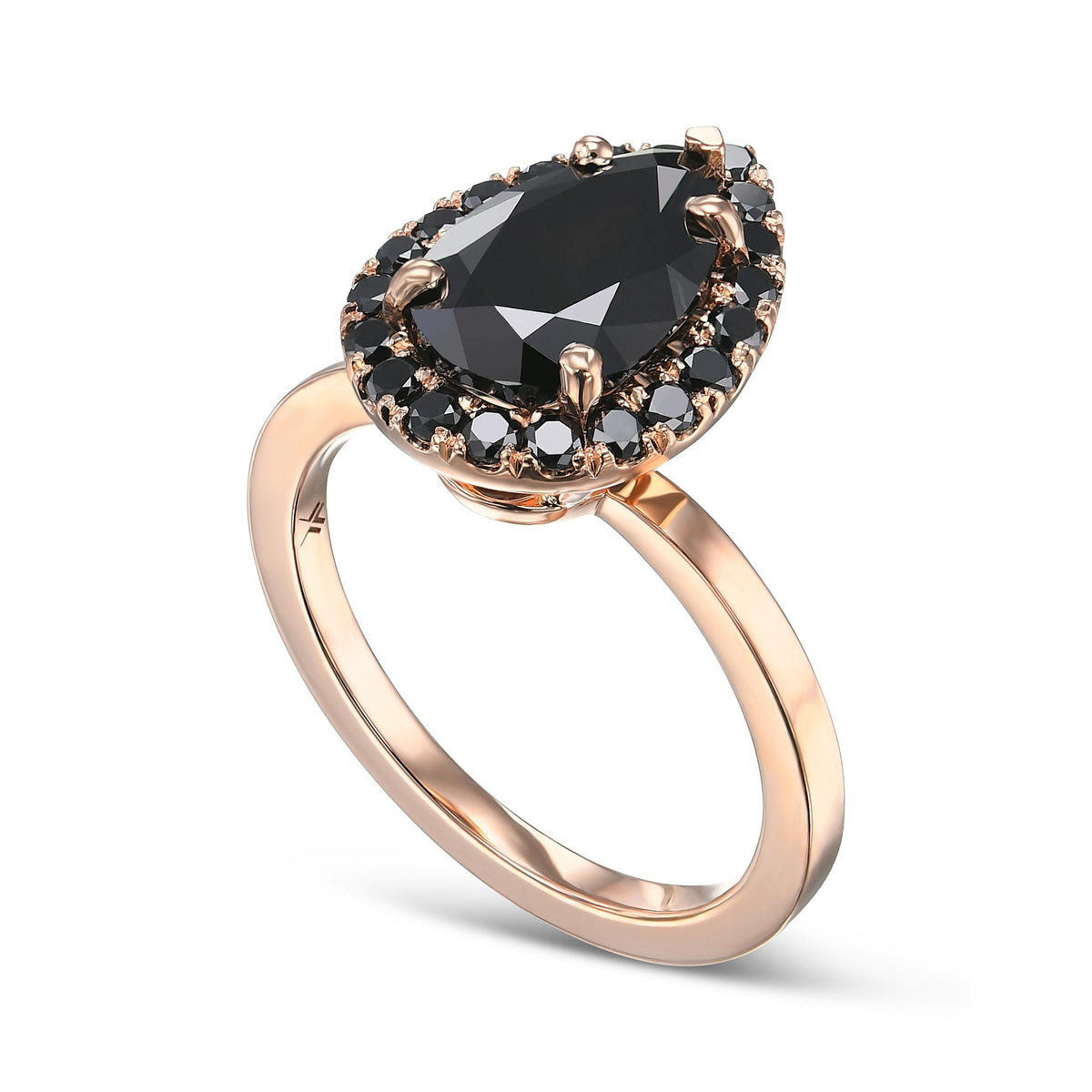 Fancy Black Pear Diamond Wedding & Engagement Ring Set