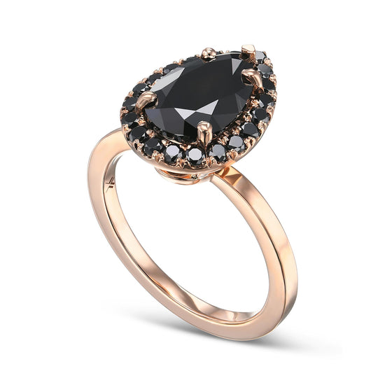 Fancy Black Pear Diamond Wedding & Engagement Ring Set