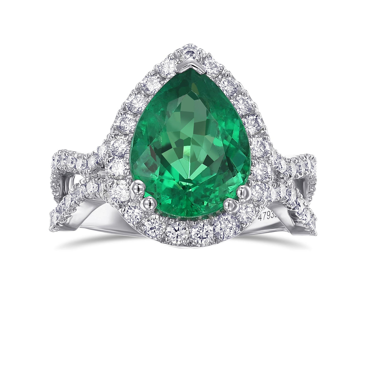 Pear Shape Emerald and Diamond Halo Ring