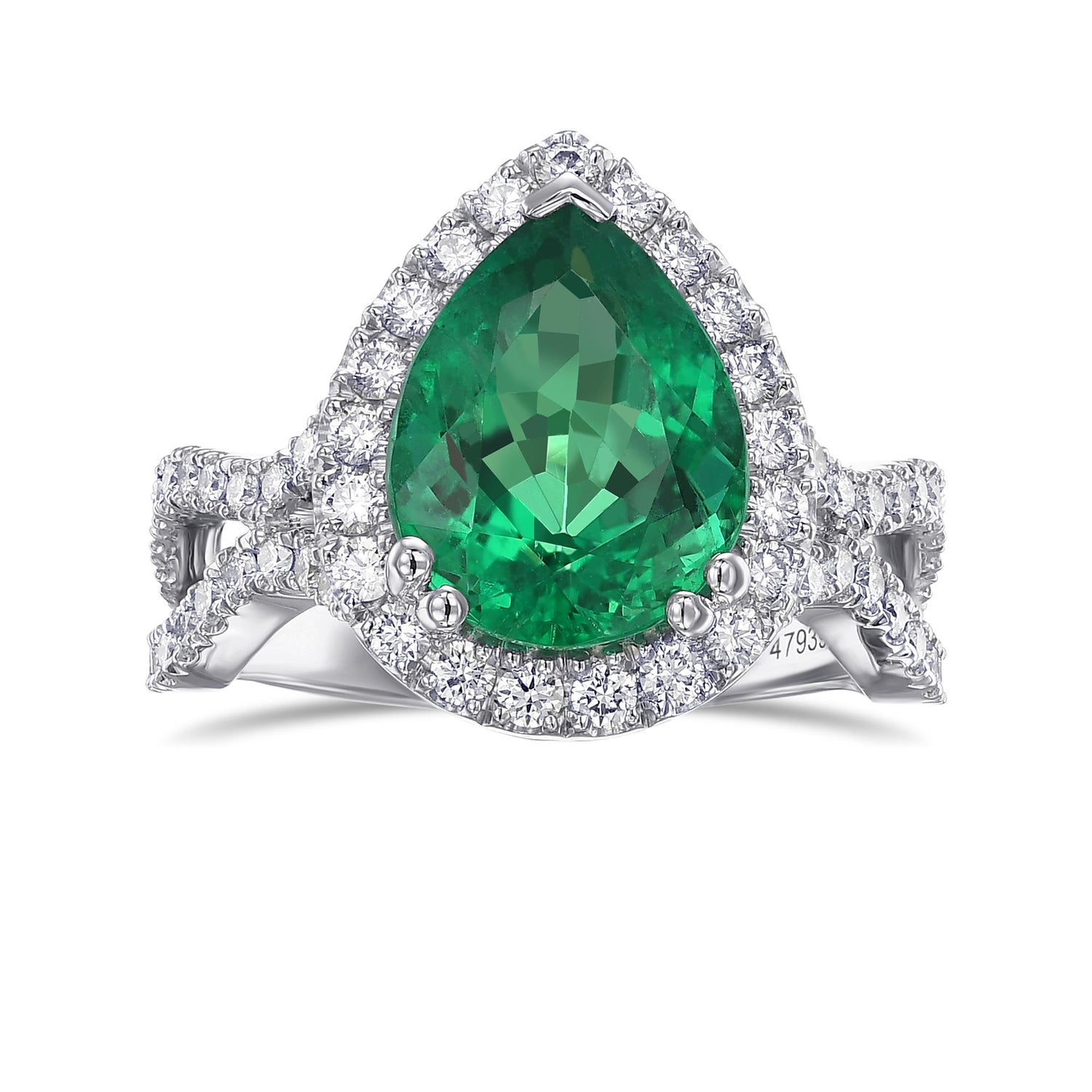 Pear Shape Emerald and Diamond Halo Ring