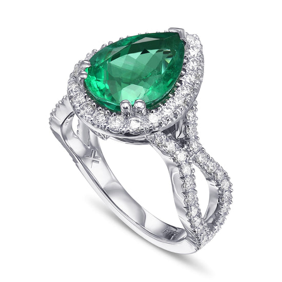 Pear Shape Emerald and Diamond Halo Ring