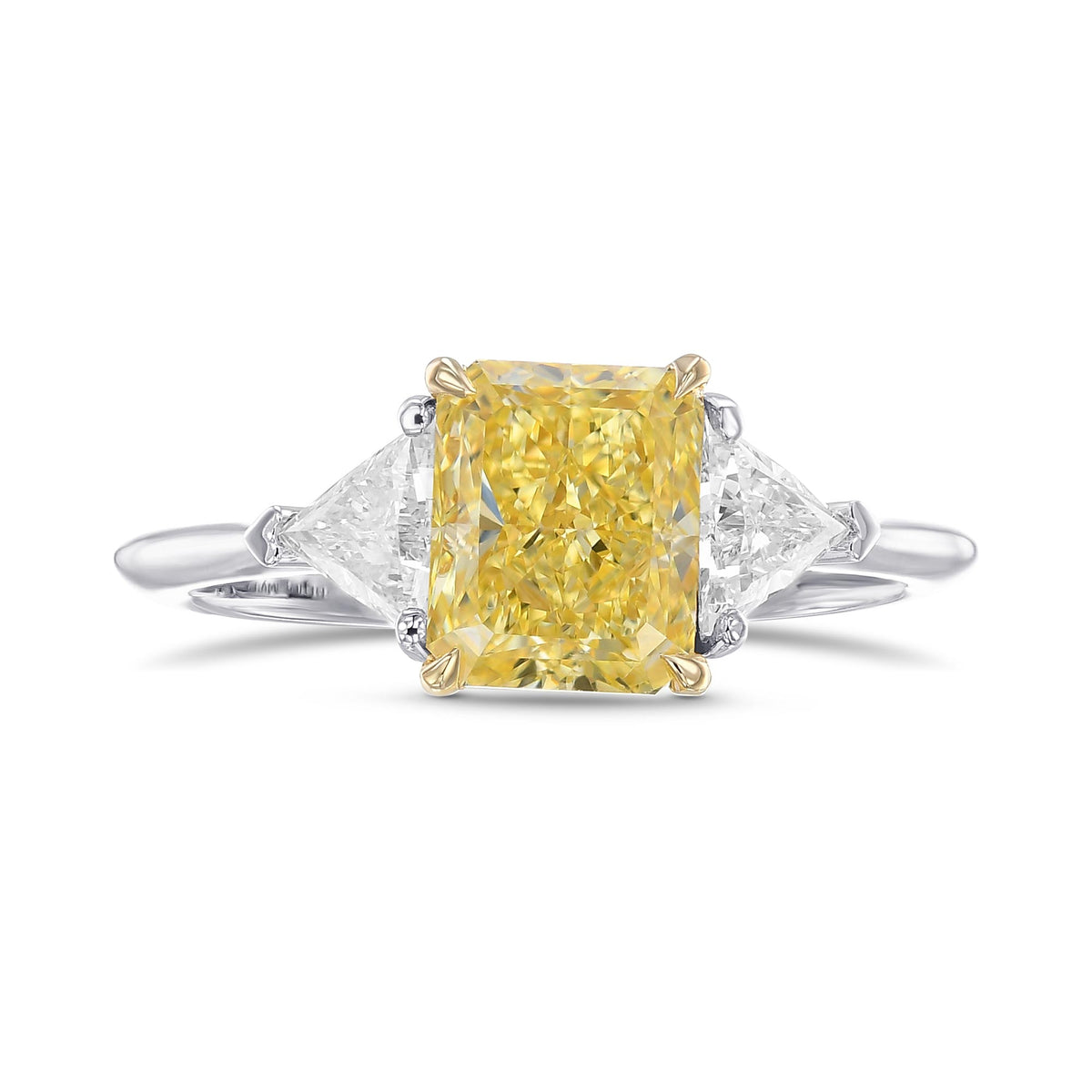 Fancy Yellow Radiant and Triangle Diamond Engagement and Wedding Ring Set