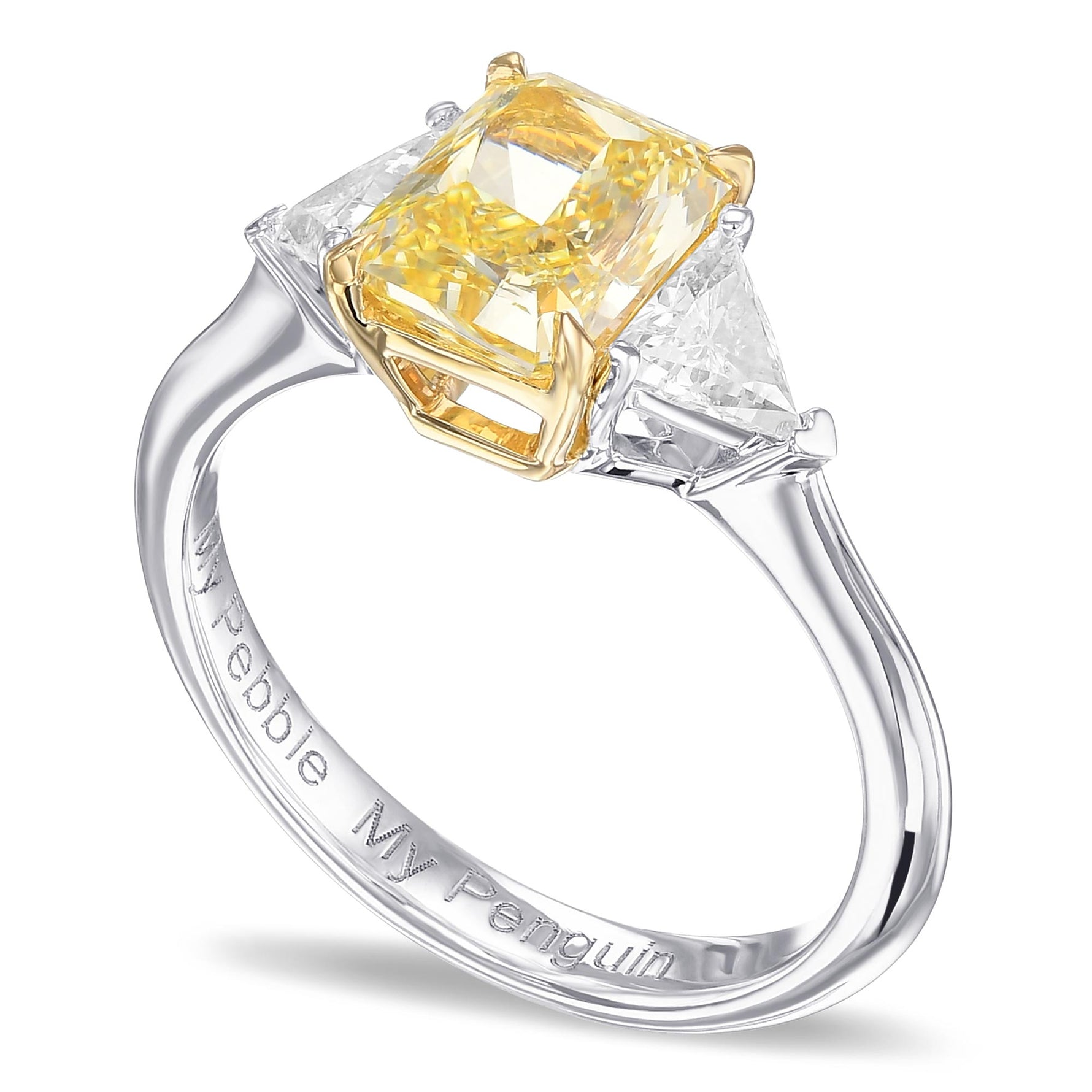 Fancy Yellow Radiant and Triangle Diamond Engagement and Wedding Ring Set