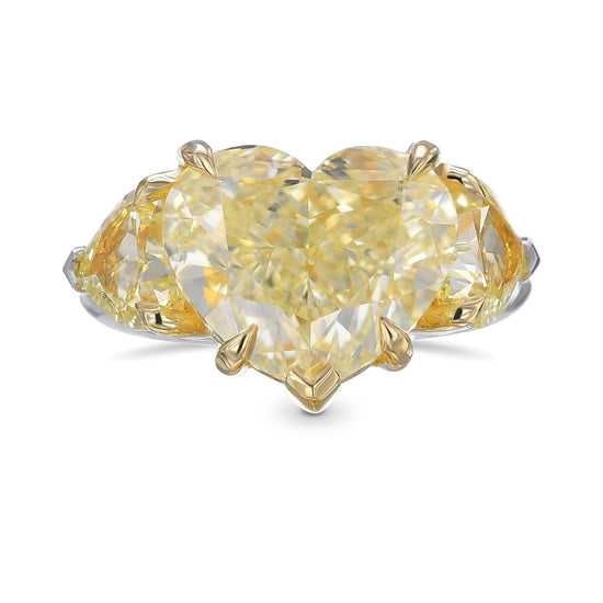 Light Yellow Heart Engagement Side Stone Ring