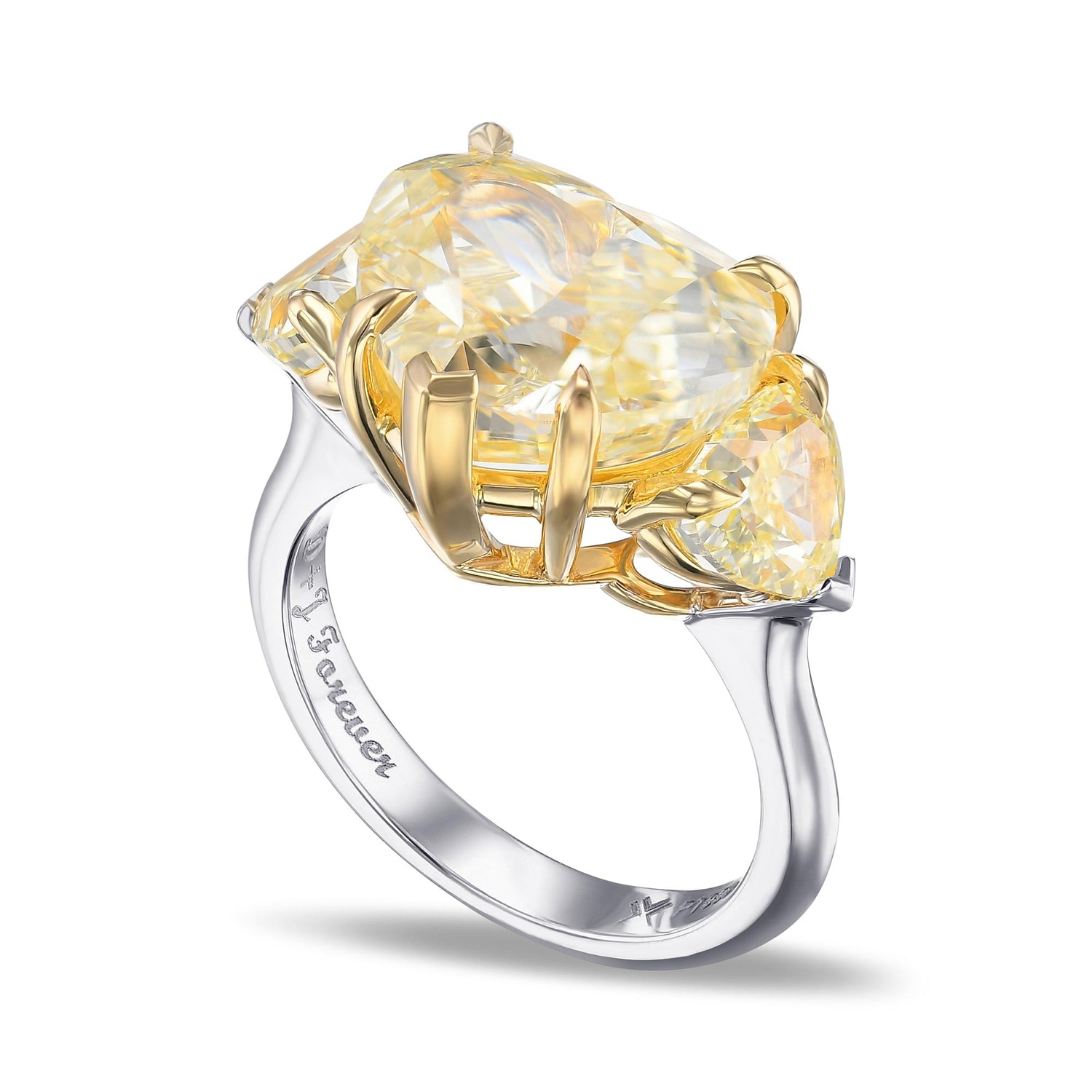 Light Yellow Heart Engagement Side Stone Ring