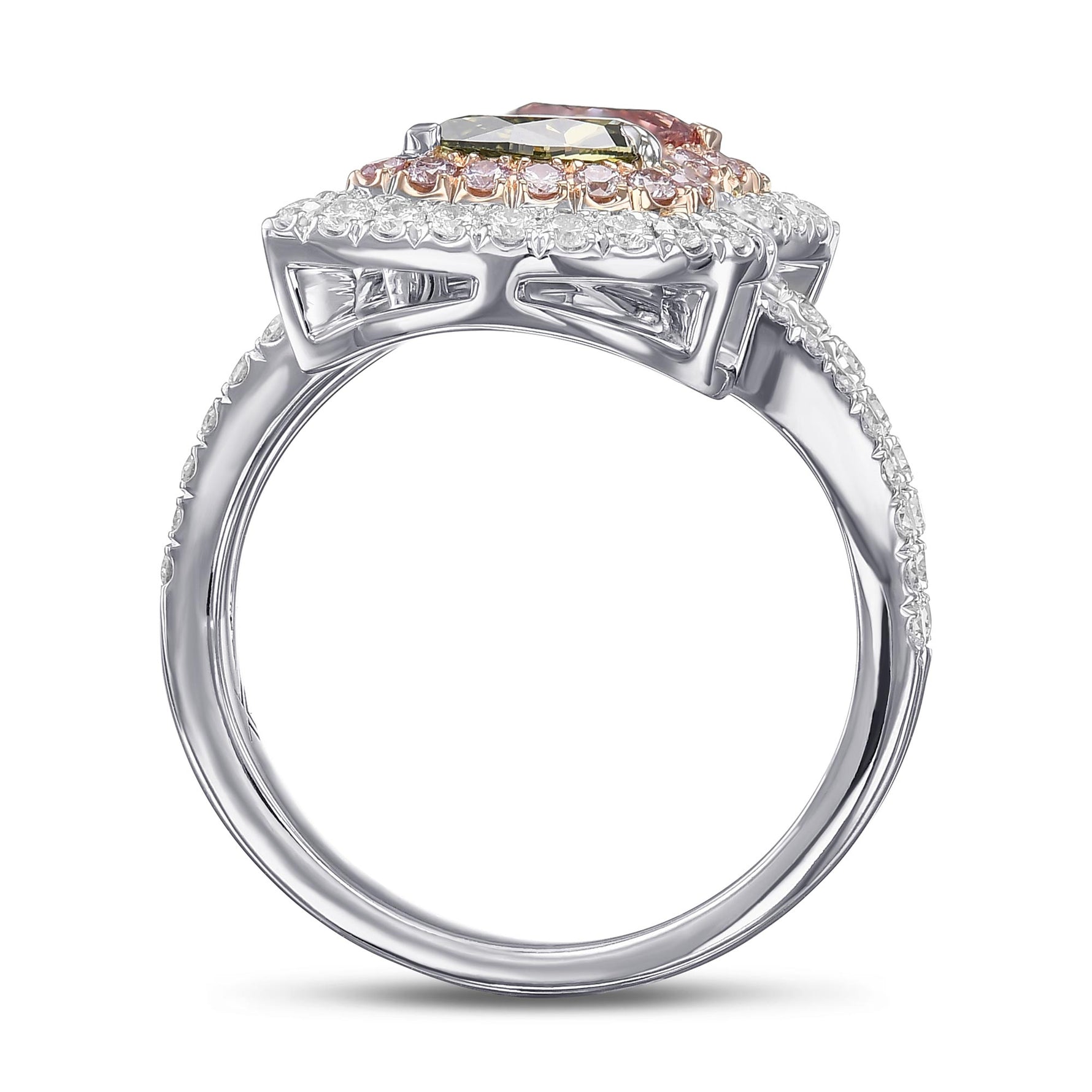 Fancy Deep Pink and Chameleon Pear 2-Stone Halo Diamond Ring
