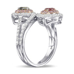 Fancy Deep Pink and Chameleon Pear 2-Stone Halo Diamond Ring