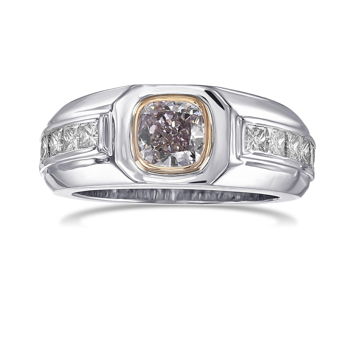 Fancy Light Purplish Pink Cushion Diamond Men's Ring
