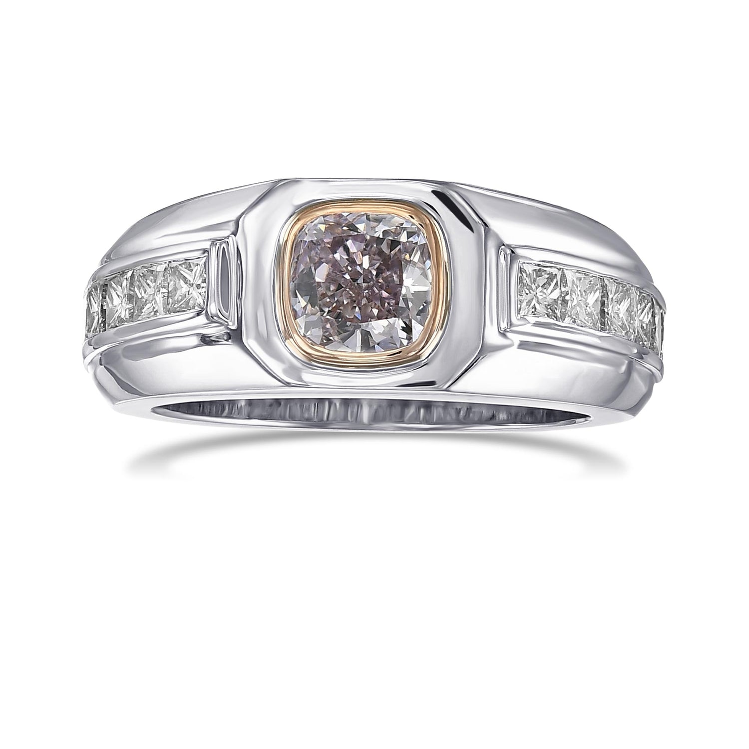 Fancy Light Purplish Pink Cushion Diamond Men's Ring