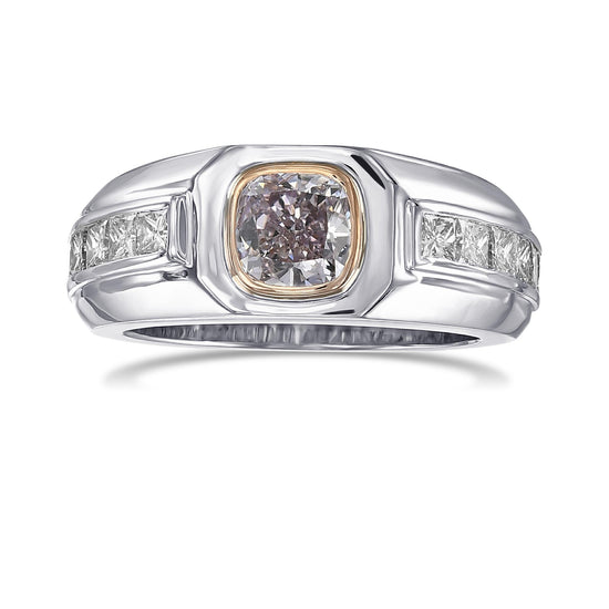Fancy Light Purplish Pink Cushion Diamond Men's Ring