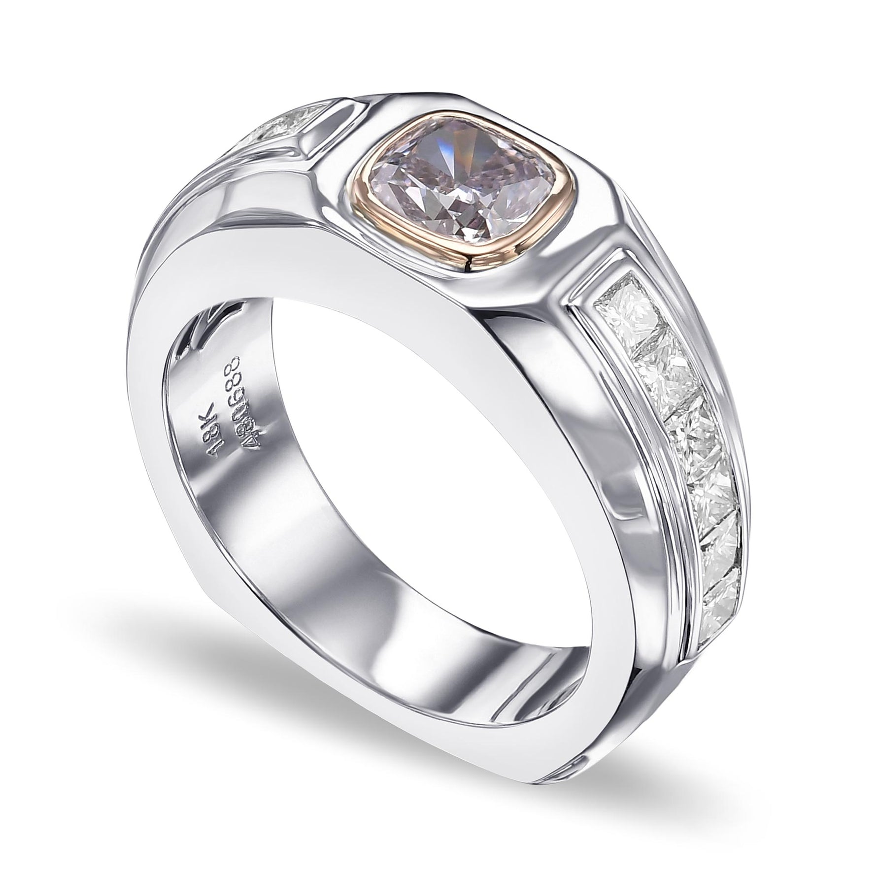 Fancy Light Purplish Pink Cushion Diamond Men's Ring