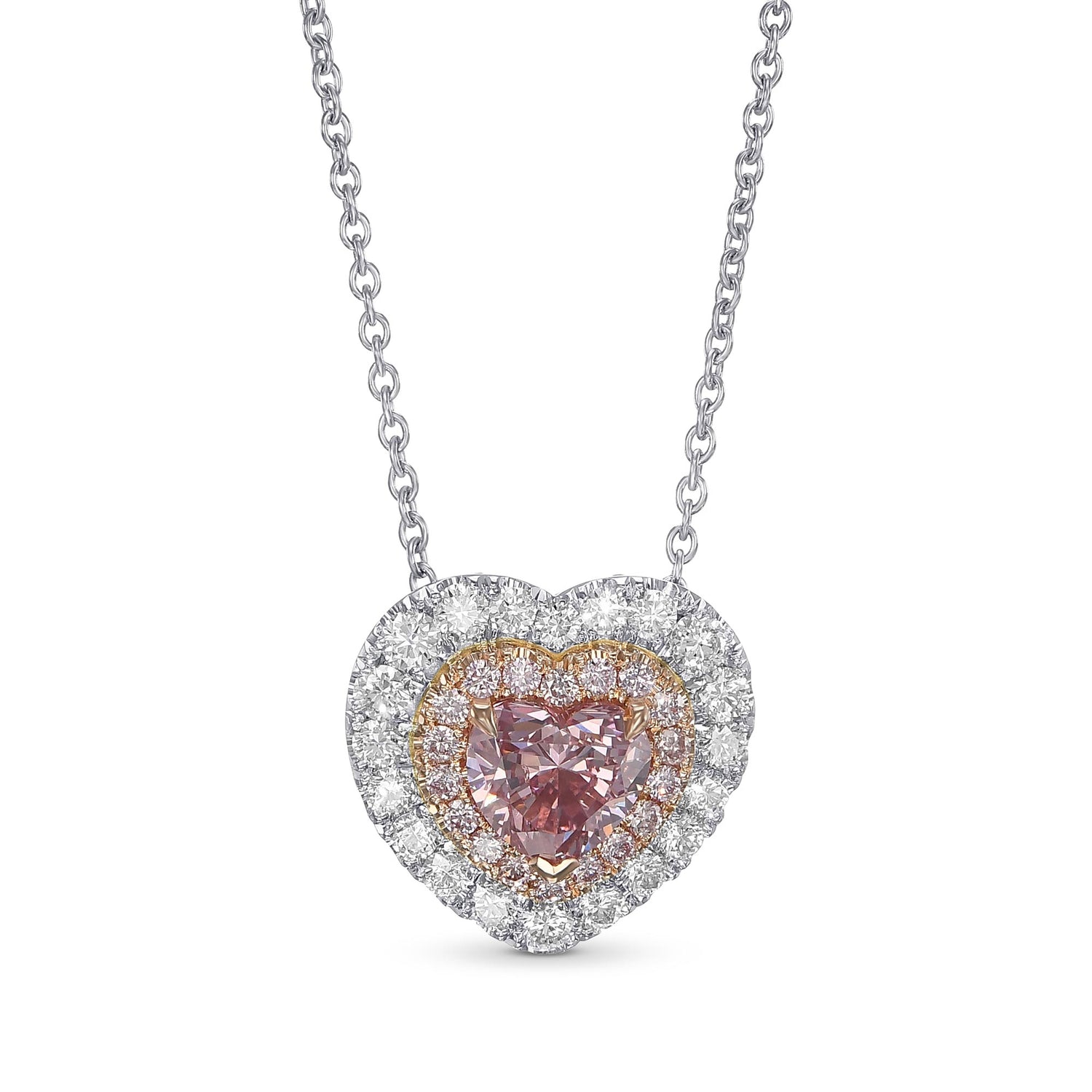 Fancy Intense Pink Heart Double Halo Diamond Pendant
