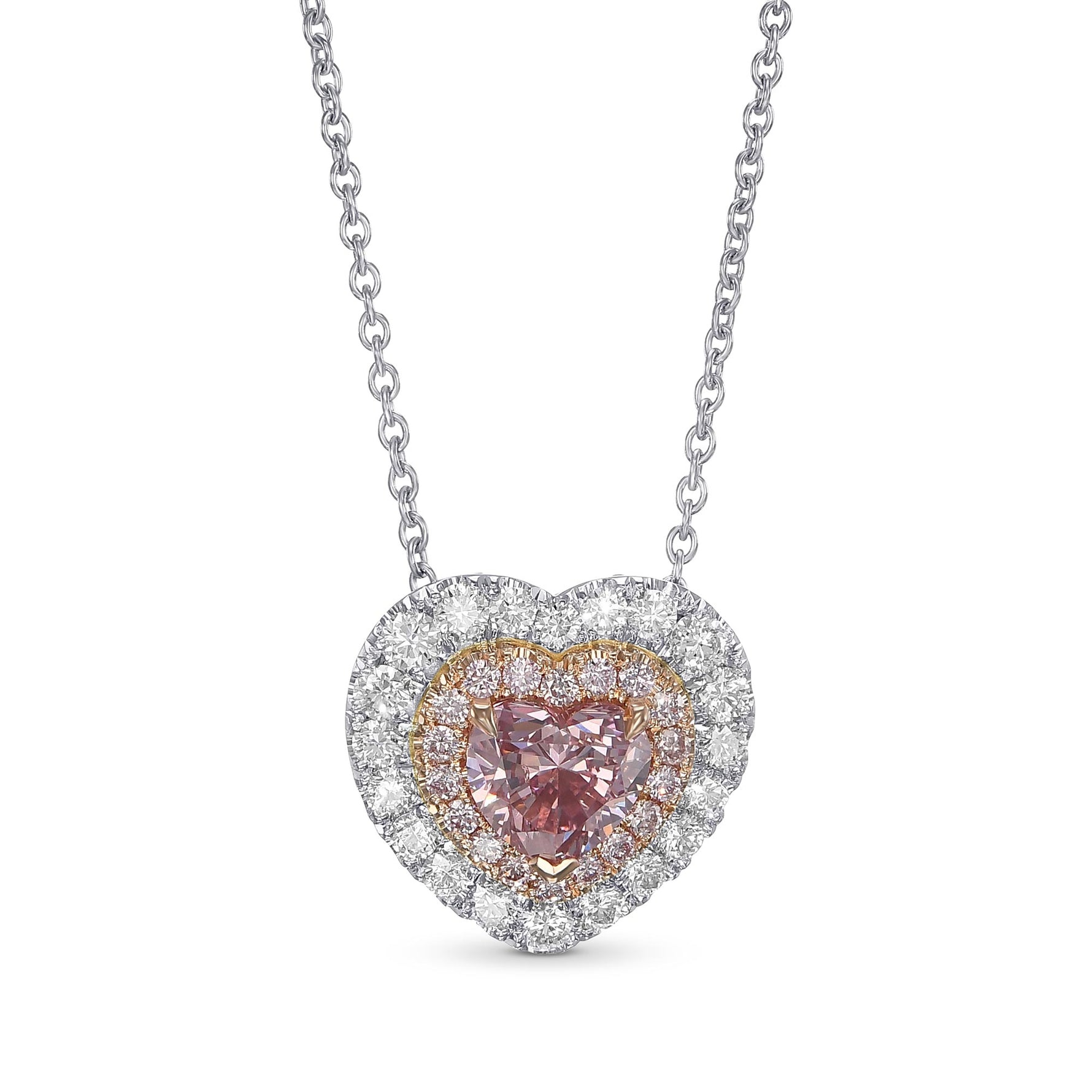 Fancy Intense Pink Heart Double Halo Diamond Pendant