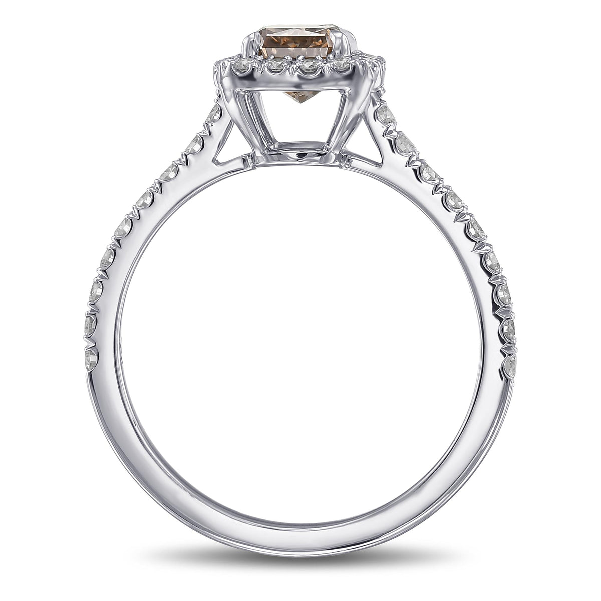Fancy Dark Orangy Brown Radiant Halo Diamond Ring