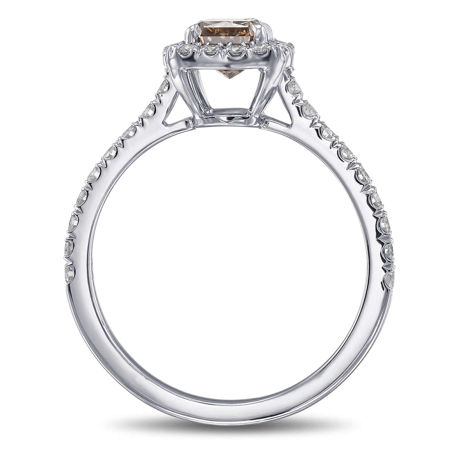 Fancy Dark Orangy Brown Radiant Halo Diamond Ring