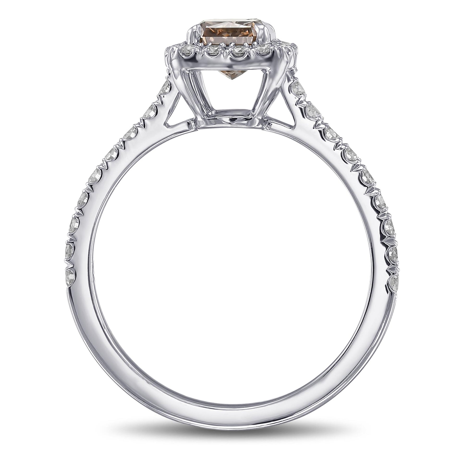 Fancy Dark Orangy Brown Radiant Halo Diamond Ring