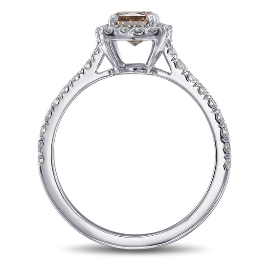 Fancy Dark Orangy Brown Radiant Halo Diamond Ring