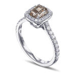 Fancy Dark Orangy Brown Radiant Halo Diamond Ring
