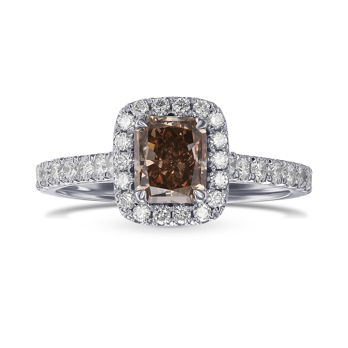 Fancy Dark Orangy Brown Radiant Halo Diamond Ring