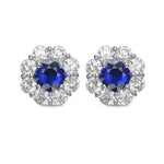 Blue Sapphire and Diamond Round Brilliant Halo Earrings