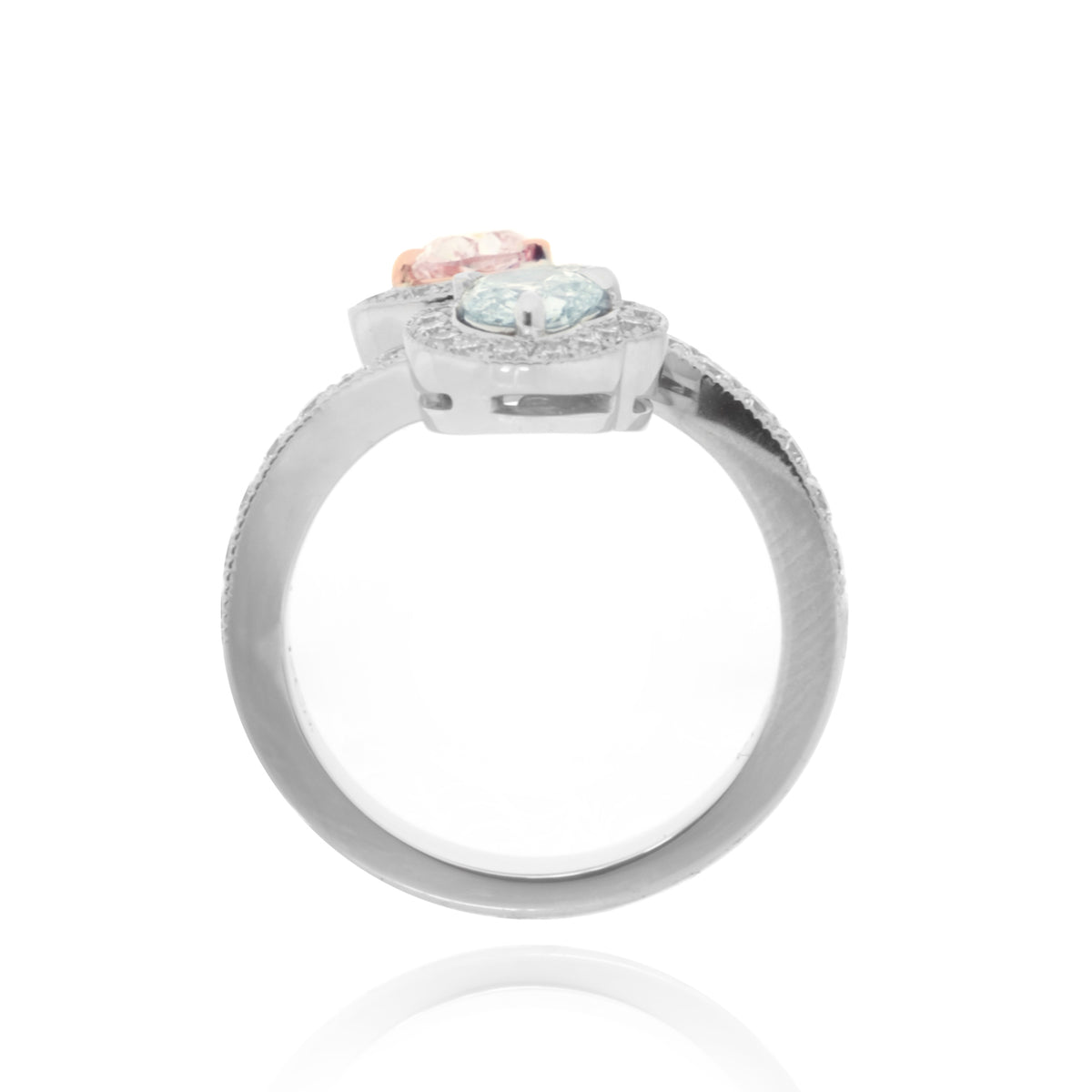 GIA certified Light Pink And Light Green Heart Diamond Halo Ring