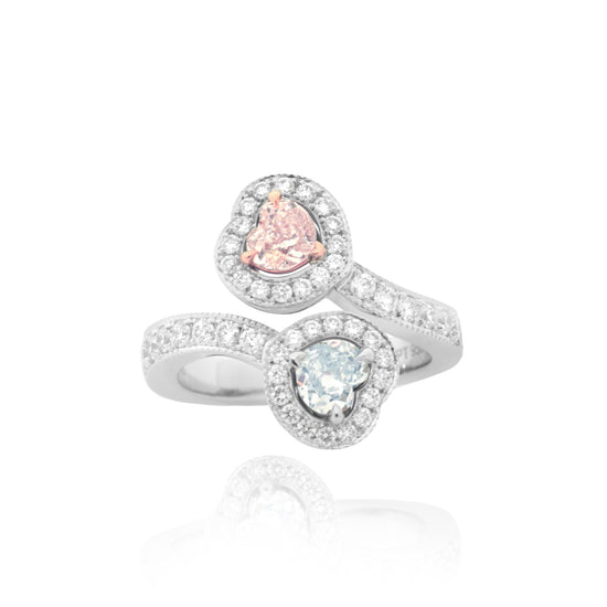 GIA certified Light Pink And Light Green Heart Diamond Halo Ring