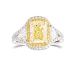 Fancy Yellow Radiant & Trapezoid Halo Diamond Ring