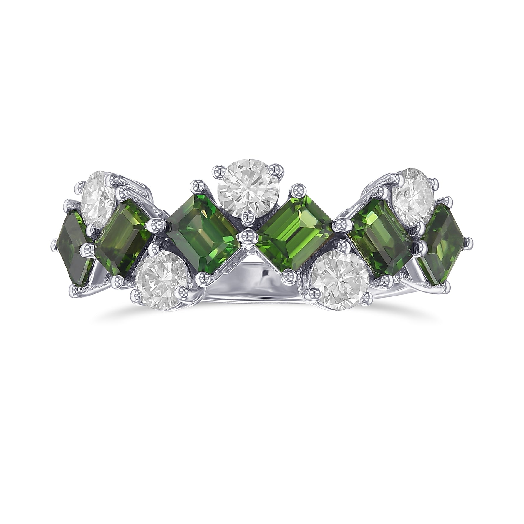 Green Tourmaline and Diamond Band Ring