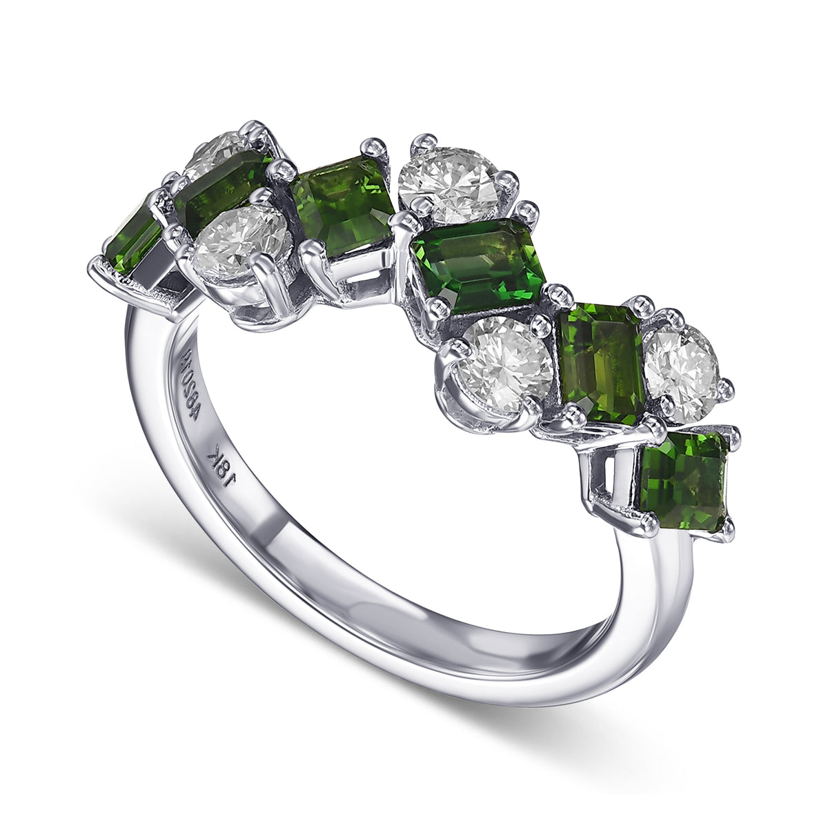 Green Tourmaline and Diamond Band Ring
