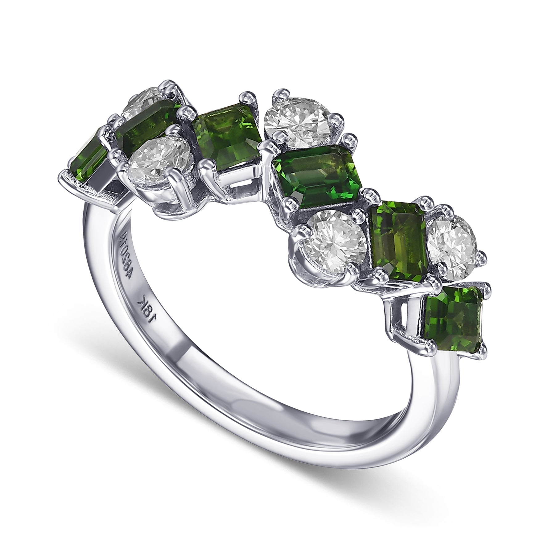 Green Tourmaline and Diamond Band Ring