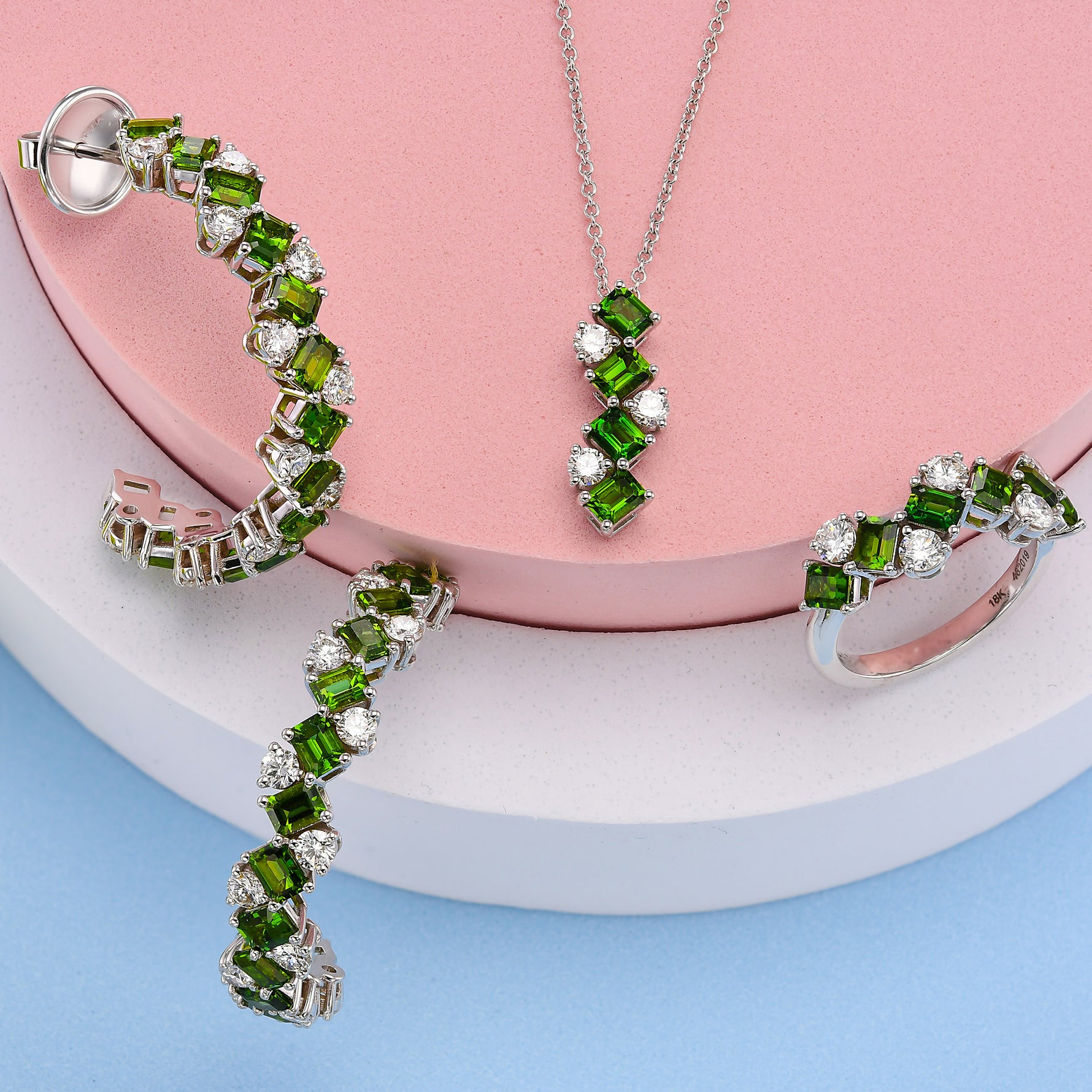 Green Tourmaline and Diamond Band Ring