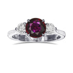 Round Pigeon Blood Ruby and Diamond 3 Stone Ring
