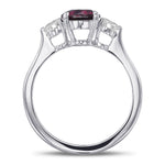 Round Pigeon Blood Ruby and Diamond 3 Stone Ring