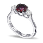 Round Pigeon Blood Ruby and Diamond 3 Stone Ring