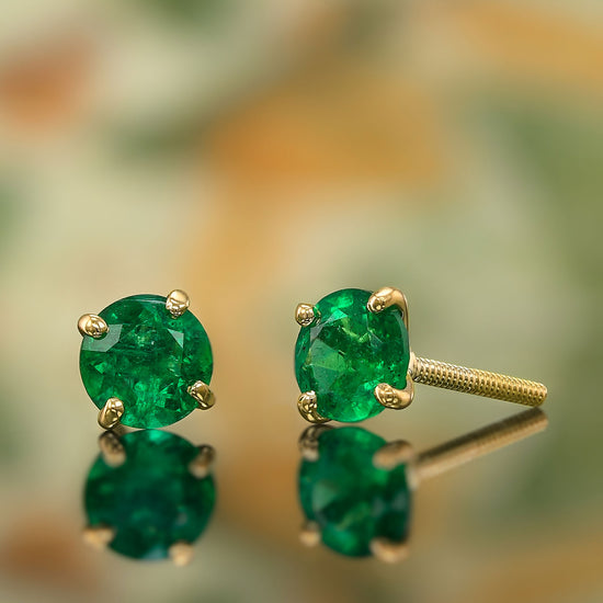 Round Emerald Stud Earrings