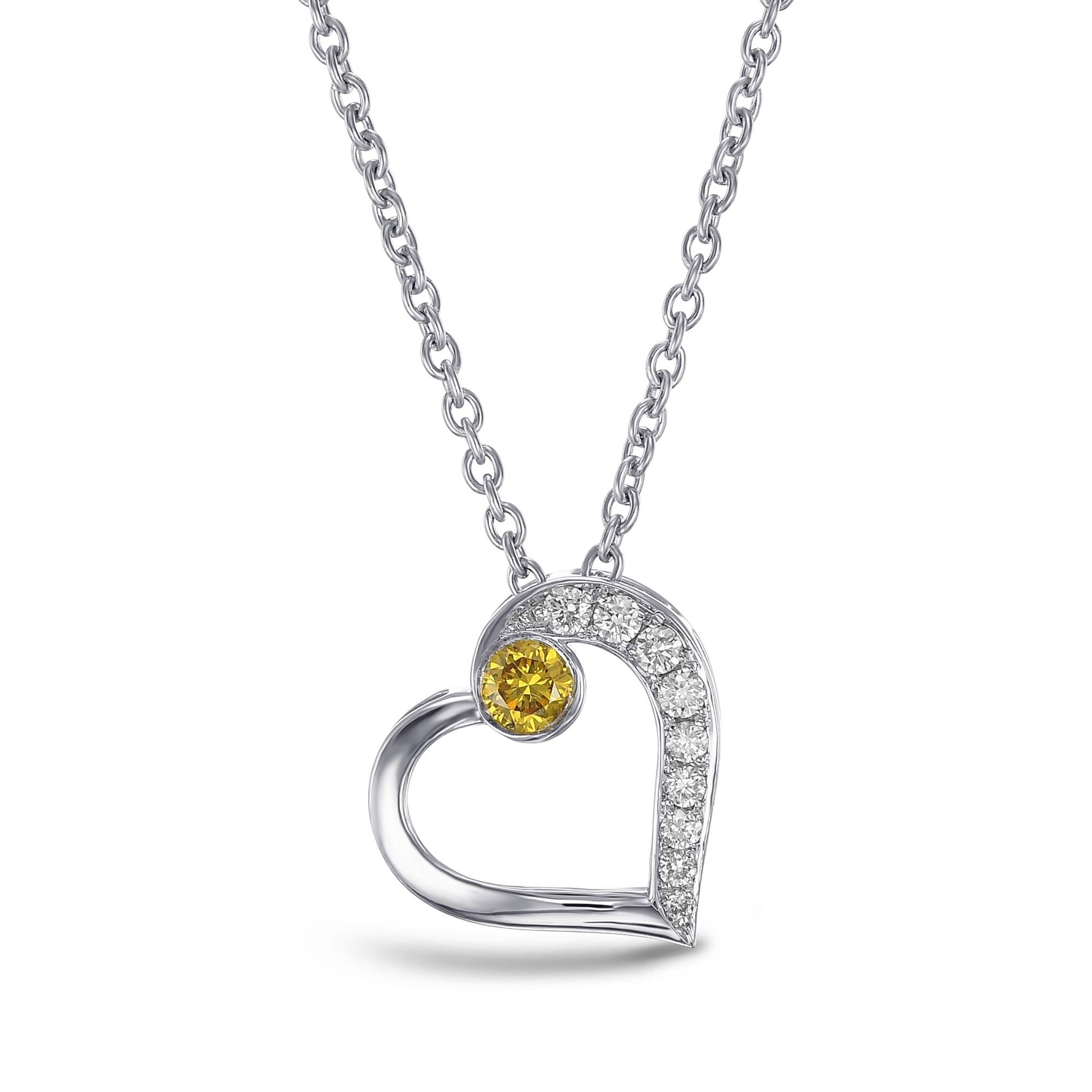 Fancy Vivid Orange Yellow & White Diamond Heart Pendant