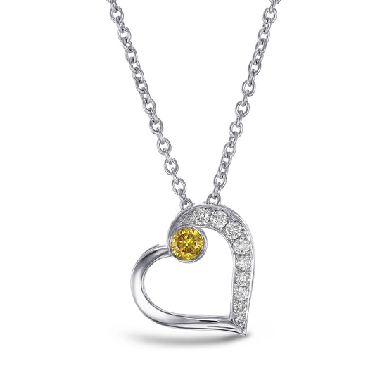 Fancy Vivid Orange Yellow & White Diamond Heart Pendant