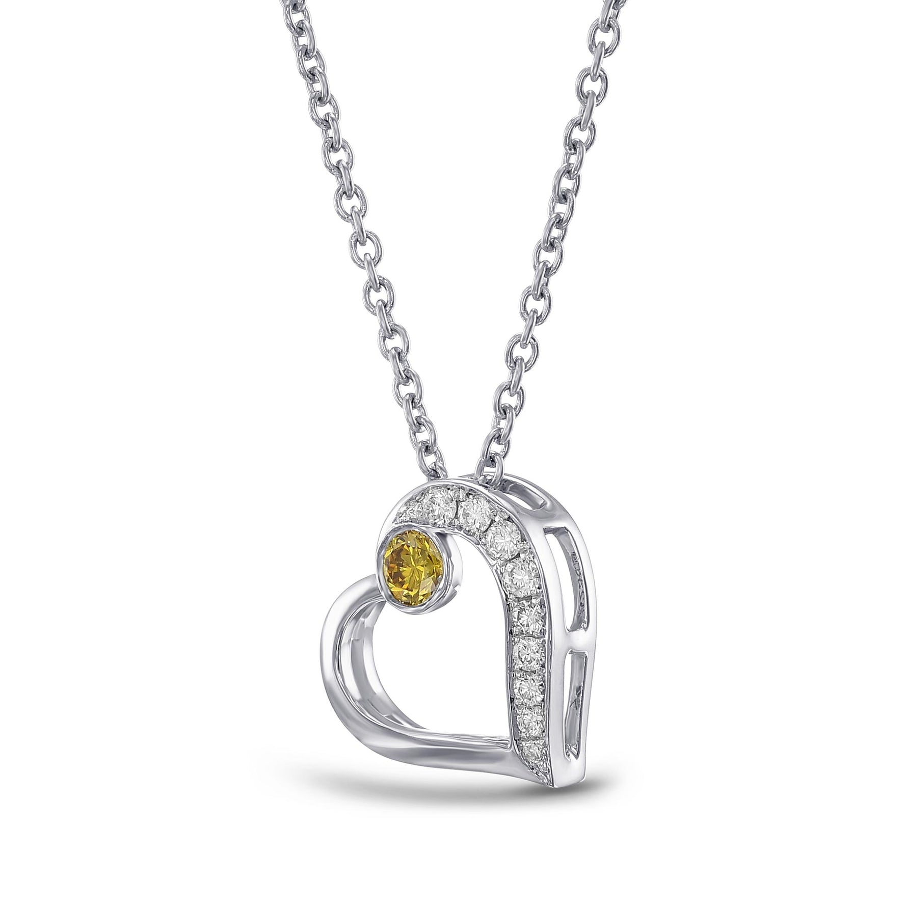 Fancy Vivid Orange Yellow & White Diamond Heart Pendant